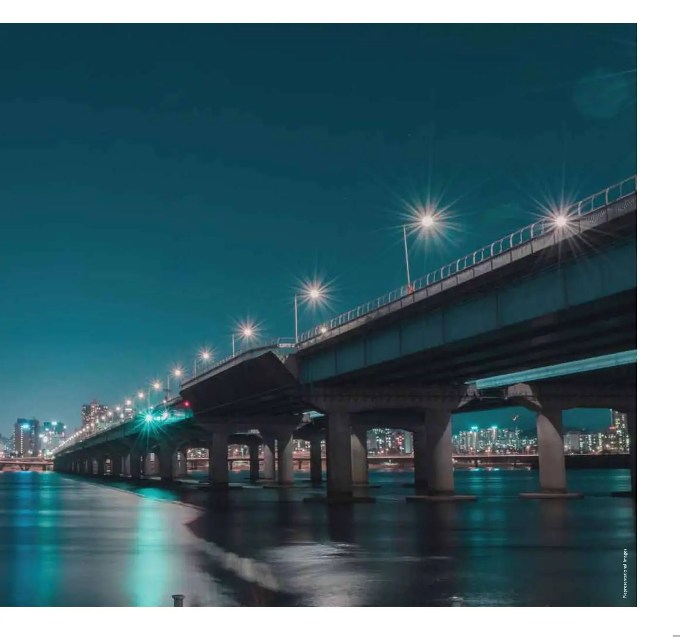 Riverfront and bridge at night