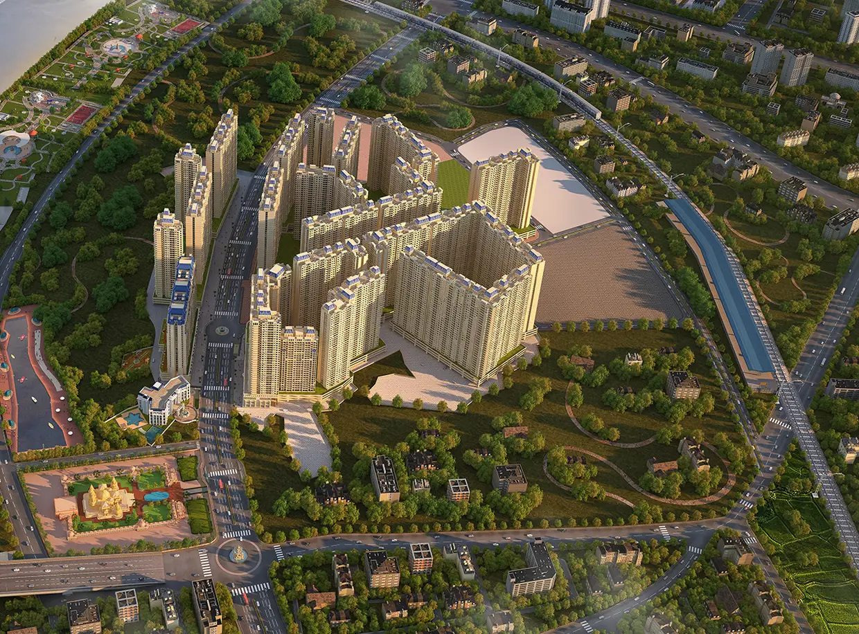 Aerial view of Swaminarayan City township